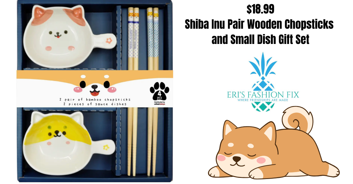 UT Shiba Inu Pair Wooden Chopsticks and Small Dish Gift Set