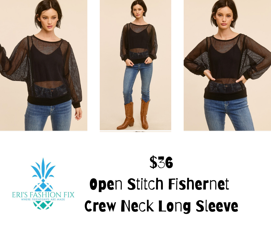 CA Open Stitch Fishernet Crew Neck Long Sleeve