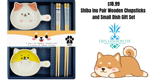UT Shiba Inu Pair Wooden Chopsticks and Small Dish Gift Set
