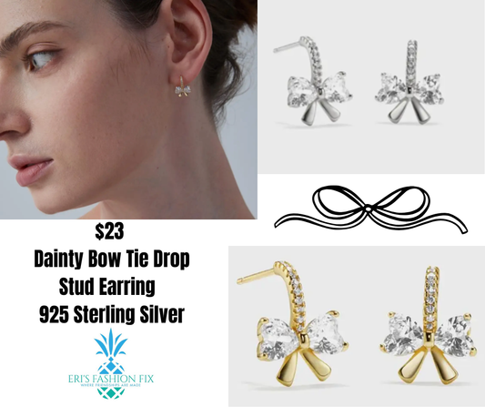 PC 2300 Dainty Bow Tie Drop Stud Earring in 925 Sterling Silver
