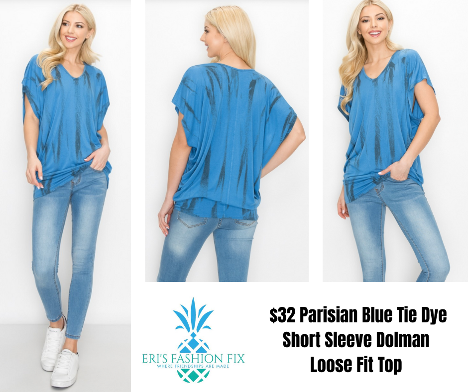 EN T3147H072-PARISIAN BLUE Tie Dye Short Sleeve Top