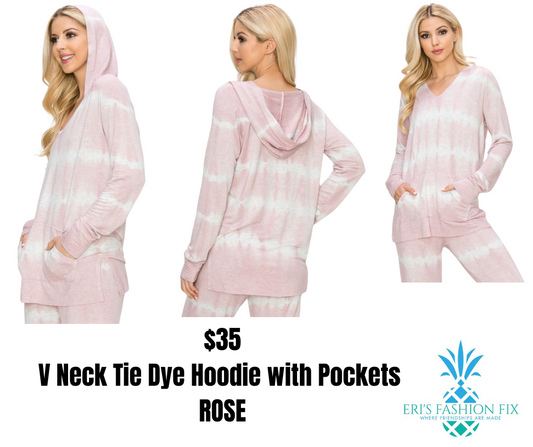 EN JT1335 V Neck Tie Dye Hoodie with Pockets