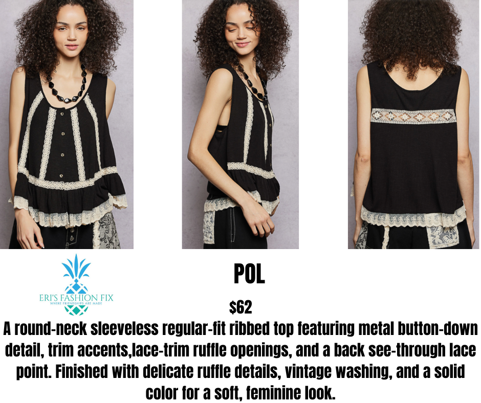 POL UKT731 Babydoll Black/Cream Metal Button Down Detail