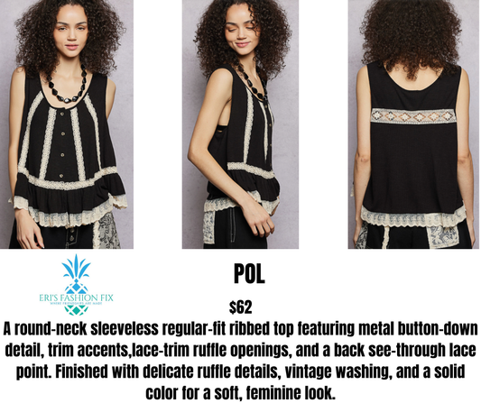 POL UKT731 Babydoll Black/Cream Metal Button Down Detail