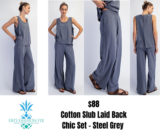 RM SET0040 Cotton Slub Laid-Back Chic Set - Steel Grey