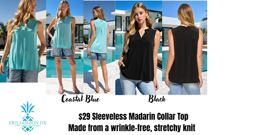 DS Solid Lizzy Mandarin Collar Sleeveless Top