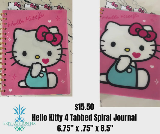 HELLO KITTY 4 TABBED SPIRAL JOURNAL 6.75" x .75" x 8.5"